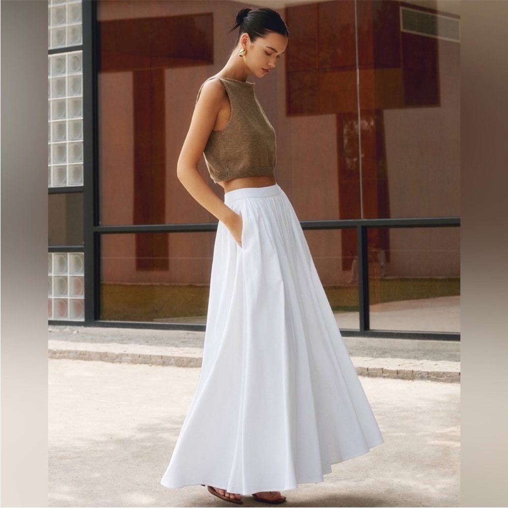 Commense Cotton Pleated Maxi Skirt